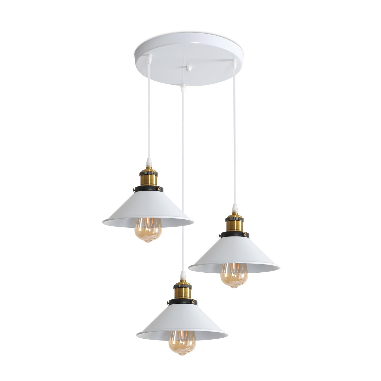 DELIPOP 3 Luces Lámpara Colgante Vintage 22cm, Lámparas de Techo Retro de Metal Estilo Edison, Industrial E27 Iluminación para Cocina, Comedor, Dormitorio, Café, Blanco