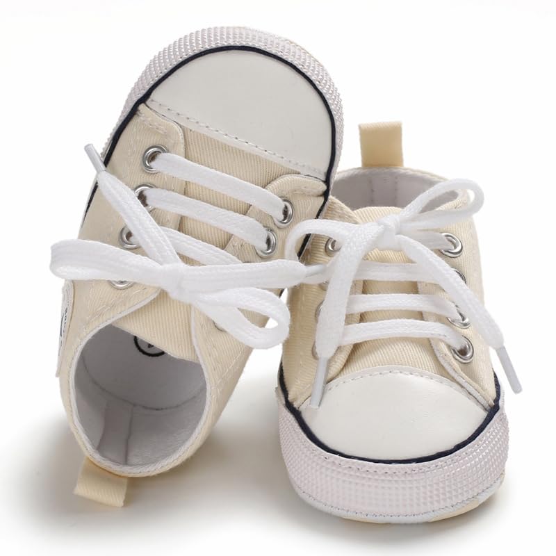 Image of Unisex Baby Boys Girls Shoes, Newborn Infant Non-Slip Canvas Denim High Top Sneakers, Toddler First Walkers Shoes