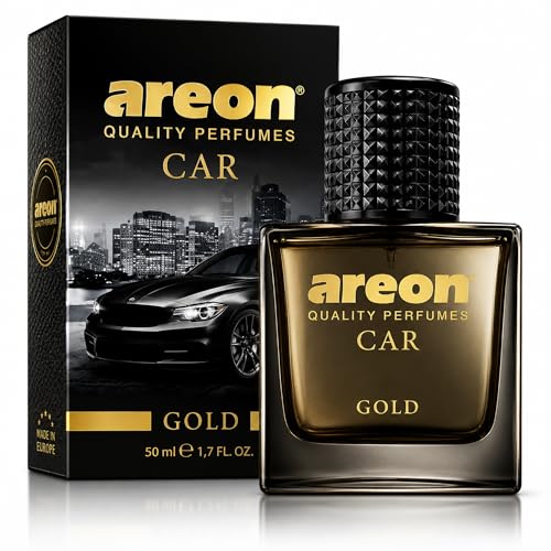 AREON Car Perfume Gold - Air Freshener in Glass Bottle - Luxury Odor Eliminator Spray with Absorber...