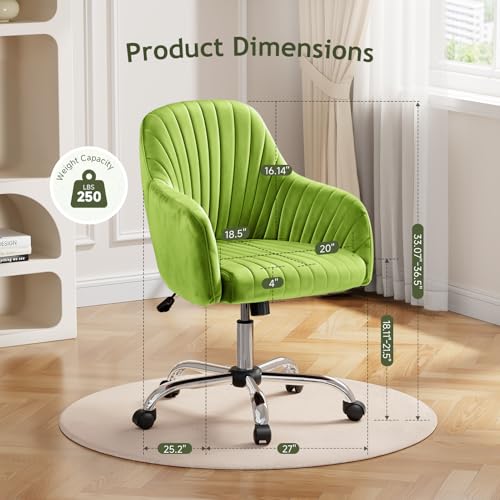 Image of Warmiehomy Velvet Desk Chair for Home Office, Modern Swivel Task Chair, Women Vanity Chairs with Arm Rest for Bedroom Dressing Room, Velvet Moss Green