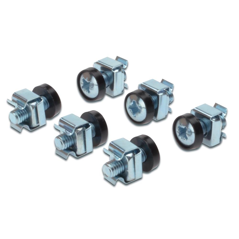 DIGITUS DN-19 SET-S – M6 screws & cage nuts – 50-piece set – Mounting screws for server cabinet, AV rack, 19-inch / 10-inch network cabinet – Mounting kit – Black