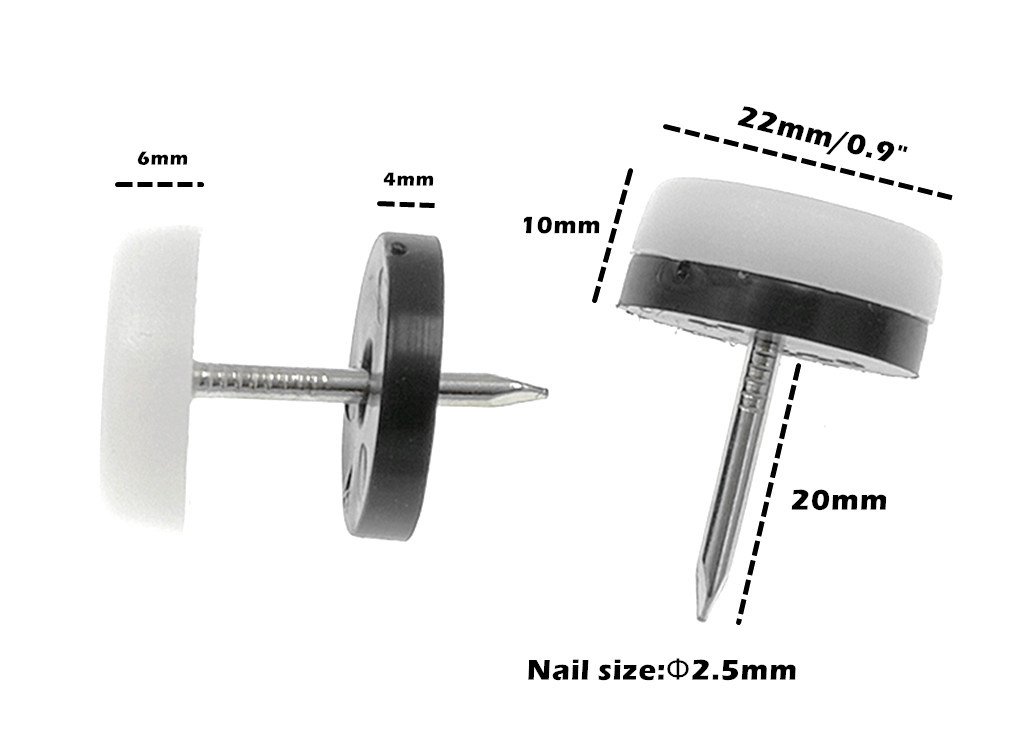 Alimitopia kxgj 40 szt. Pogrubiony poślizg mebli, Nail-on Nylon Slider Pad Ochraniacz Podłogi Drewniane Nogi Krzesło Stół Sofa (Φ22 mm 2.3 cm, Biała)