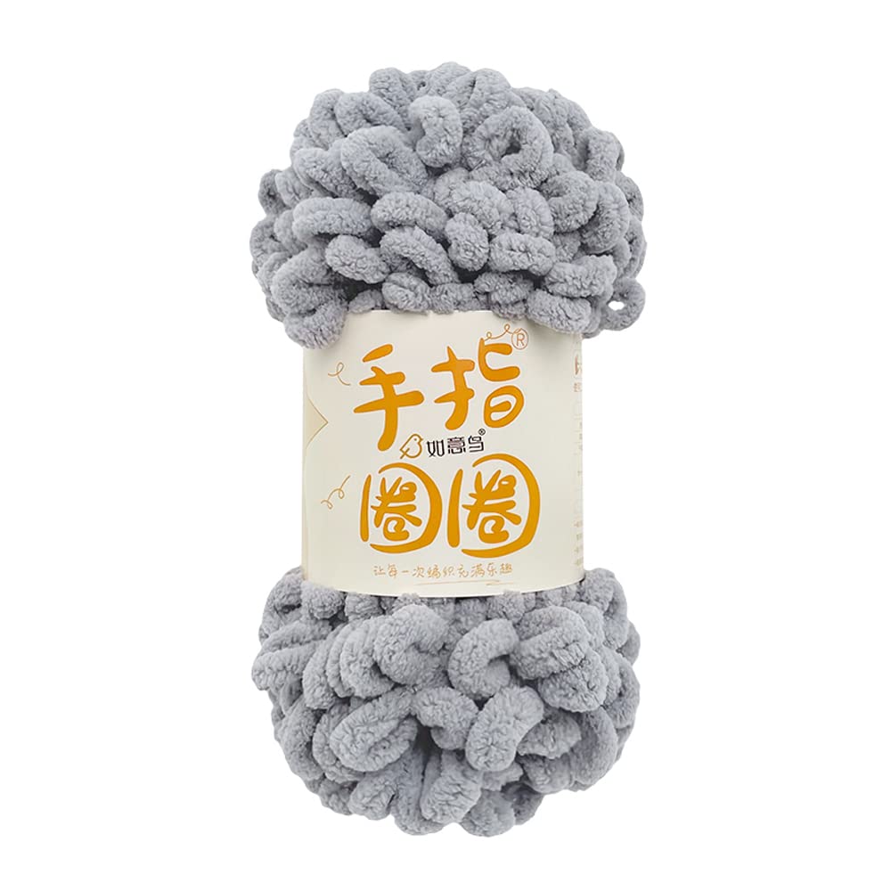 Chunky Chenille Yarn Soft Loop Yarn Finger Looping Yarn for Hand Knitting Baby Blanket (Grey)
