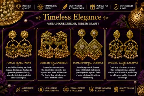 Image of jhumka box with 16 pairs of earrings | earrings for women | birthday gift for girlfriend| Oxidized & Antique