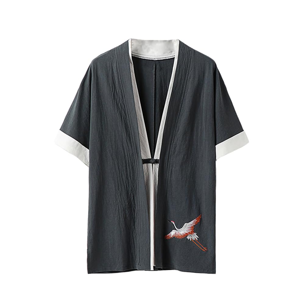 HAORUN Men Japanese Short-Sleeved Kimono Cardigan Yukata Coat Loose Cardigan Jacket Top