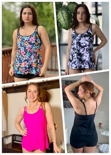 Image of Womens Flowy Tankini Tops Only - Modest Bathing Suit Loose Fit Swimsuit Swim Tops No Bottom 2025 (Available in Plus)