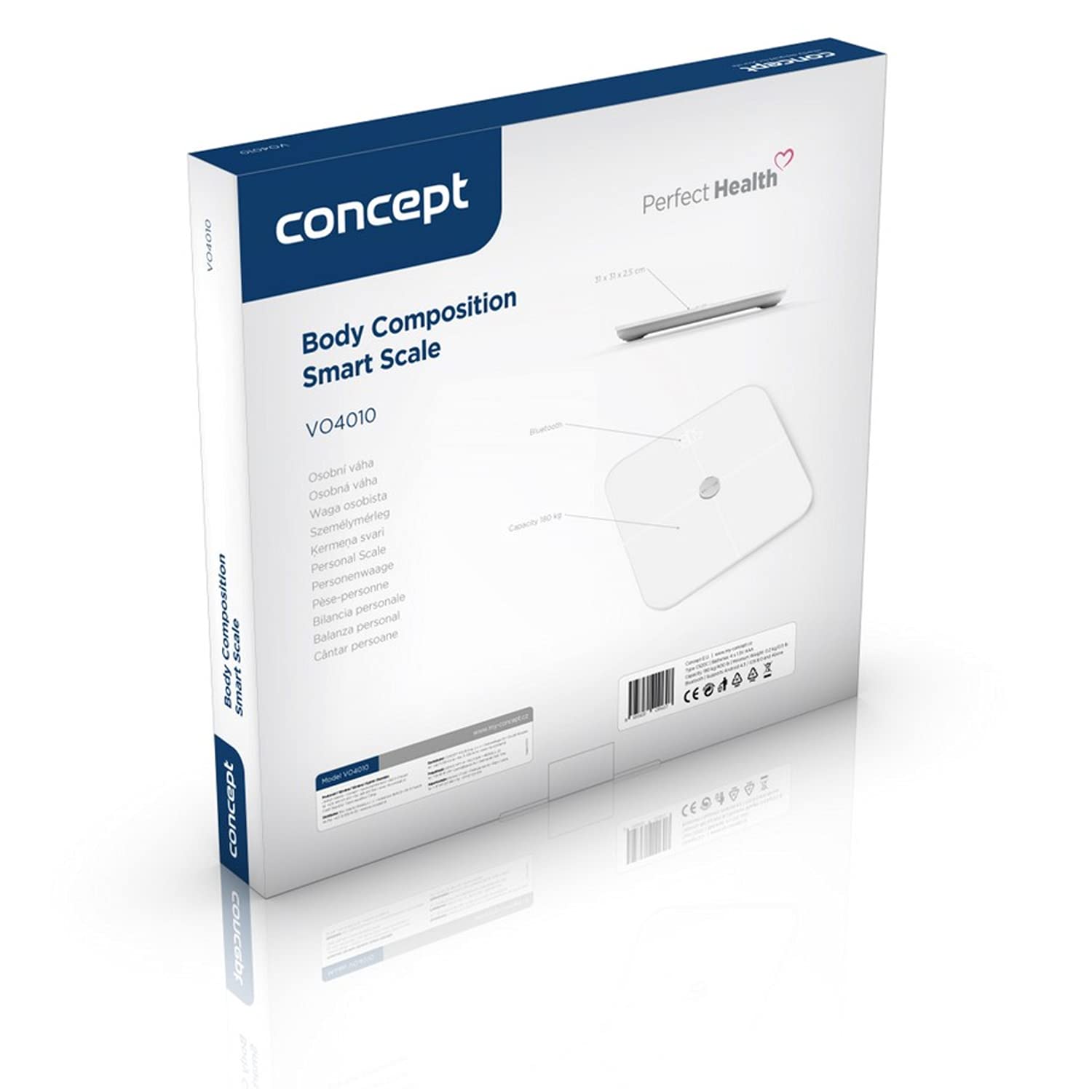 Concept VO4010 - Báscula de diagnóstico de cristal con aplicación, báscula digital, análisis corporal, báscula de grasa corporal, masa muscular, indicador LED, Bluetooth peso hasta 180 kg