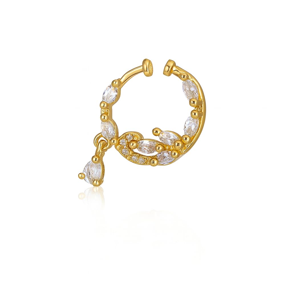 Chic Designer Gold Plated Nose Ring with Hanging CZ Teardrop Stone-image-35