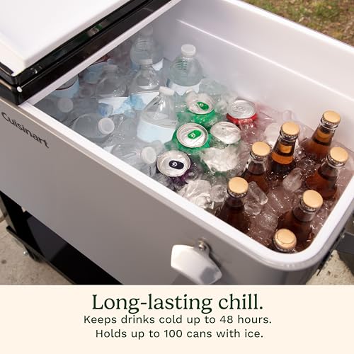 Cuisinart 80 Qt Cooler Cart, Portable Outdoor Beverage Cooler with Storage Shelf, Bottle Opener and Cap Collector, Summer BBQs, Cookouts and Tailgates, 48 Hour Cold Drinks, Chill, Fresh Sodas and Beer