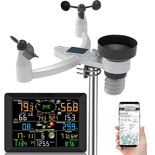 Station météo 7 en 1 WiFi avec capteur extérieur solaire et jauge de température
