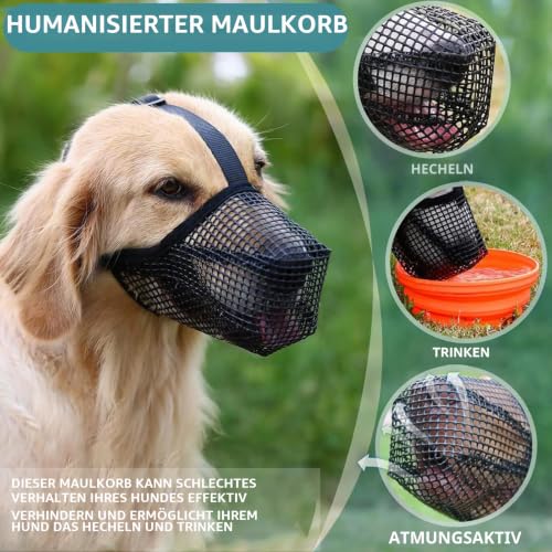 Maulkorb für Große Hunde, Atmungsaktive Haustiermaske Hundetraining, Maulkorb Mittlere für Beißen Kauen, Soft Mesh Maulkorb für Kleine Mittlere und Große Hunde (Schwarz, L)