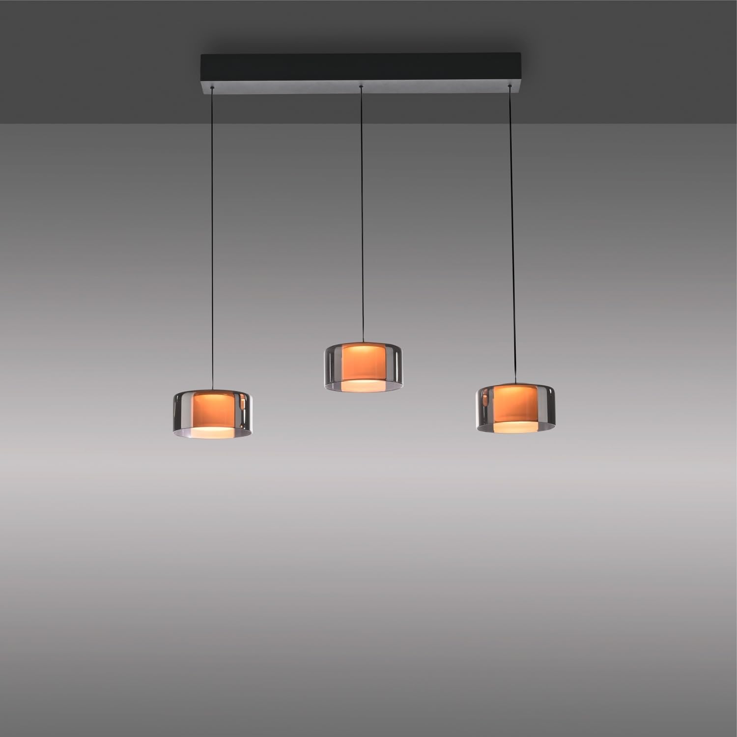 Paul Neuhaus LED-Pendelleuchte - 66 x 180 cm - 3-flammig - Rauchfarben - Schwarz - Metall - Glas - dimmbar
