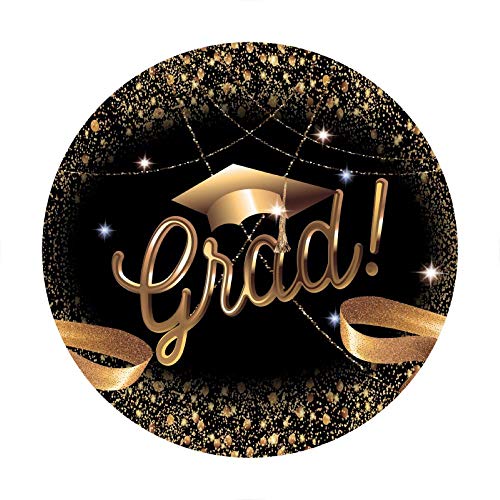 DASHAN 7.2ft Graduation Round Arch Backdrop Cover Graduation Black Gold Glitter Circle Arch Backdrop Cover for Class of 2026 Congrats Grad Party Prom Photo Booth Props - image 3