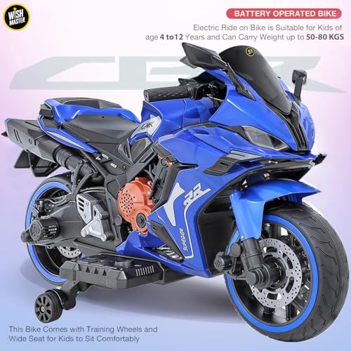 Image of Wishmaster Kids Electric Sports Bike Double Seater | Real Sound & LED Wheel Lights | Bluetooth | Hand Accelerator + Foot Brake | Fully Assembled Toy for Boys & Girls Age 2-10 Years | 6 months Warranty