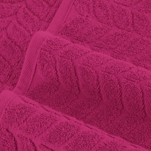 Image of Elegant Comfort Luxury 6-Piece 100% Turkish Cotton Jacquard Braided Textured Premium Hotel Quality Towel Set- Soft and Absorbent, Includes 2 Bath Towels, 2 Hand Towels and 2 Washcloths, Hot Pink