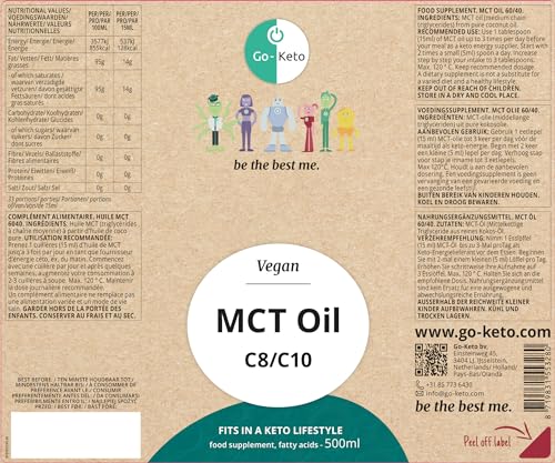 Go-Keto MCT Öl 500ml - MCT Keto ÖL C8/C10 aus Premium Kokosöl palmölfrei, perfekt für eine Keto Diät, MCT Oil als idealer Keto Kaffee Creamer für Bulletproof Coffee oder Keto Shake, vegan
