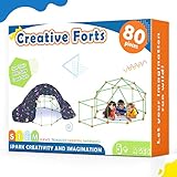 Tiny Land Kids-Fort-Building-Kit-80 Pieces-Creative Fort Toy for 5,6,7,8 Years Old Boy & Girls-STEM Building Toys DIY Castles Tunnels Play Tent Rocket Tower Indoor & Outdoor Playhouse