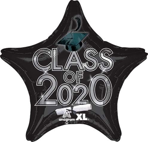 Graduation Cap Star Shaped Mylar Balloons 6-Pack (Red & Black - Class of 2020)
