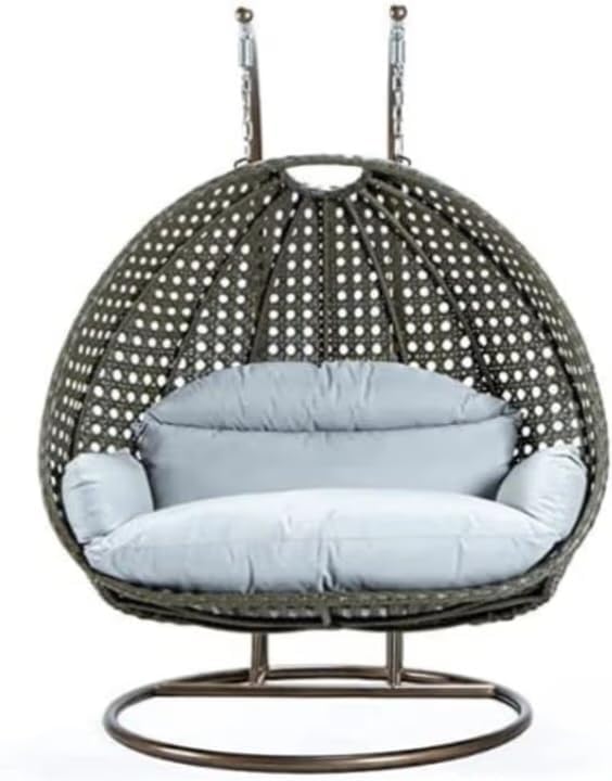 Image of Double Seater Hammock Swing Chair with Stand & Cushion | Heavy Duty Powder Coated Steel Frame | Outdoor Indoor Hanging Swing for Patio Balcony Garden Terrace Living Room (Brown-White)