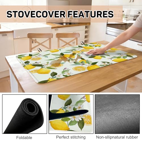 Image of Lemon Blossom Stove Top Cover for Electric Stove, Lemon Fruit Covers for Electric Stove, Rubber Dish Drying Mat, Glass Cooktop Covers, Flat RV Range top Mats, 28 inchx20 inch
