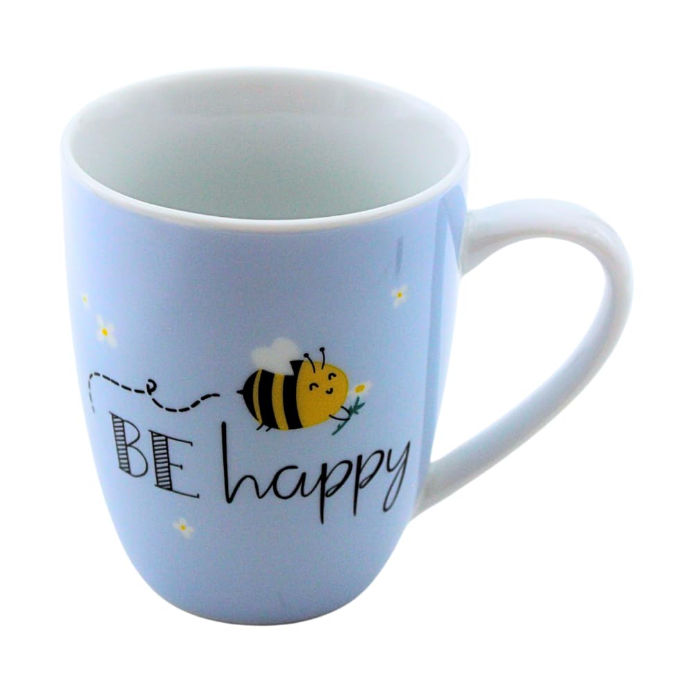 Dekohelden24 Coffee Mug Porcelain Bee Design BE Happy Size H/Diameter 10 x 8 cm Capacity 250 ml Dishwasher Safe Coffee Cup