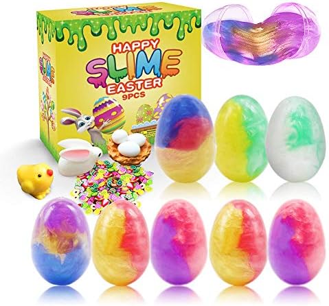 GoodGoodStudy 9 Pack Colorful Big Slime Eggs Galaxy Slime Toys Easter Eggs for Kids Girls Boys Easter Basket Stuffers Fillers Gifts