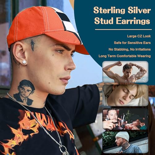 LOYALLOOK Cubic Zirconia Stud Earrings for Women Men Simulated Diamond CZ Halo Stud Earrings Round Square Iced Out Earrings 18K Gold Plated Hypoallergenic 925 Sterling Silver Post Earrings Set2