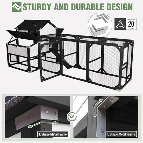 Image of Extra Large Wooden Chicken Coop for 8-10 Chickens, Reinforced Outdoor Hen House with Extended Run, 6 Nesting Boxes, Easy Clean Pull-Out Tray, Waterproof Asphalt Roof - Black, 118 inch L