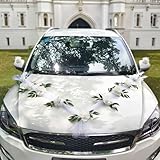 Wedding Car Decorations - Just Married Floral Bouquet & Ribbon Set, Ideal for Elegant Wedding Party Decor