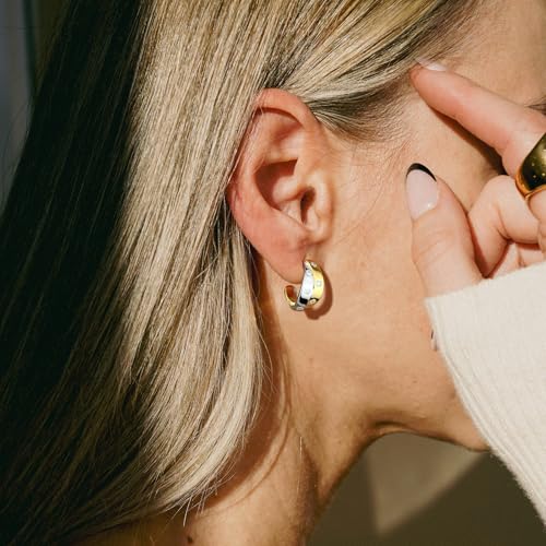 LEONIDS 14K Gold and Silver Moissanite Hoop Earrings for Women | Two-Tone Intertwining Moissanite Open Hoop Earrings | Hypoallergenic Jewelry Gifts for Mom Wife3