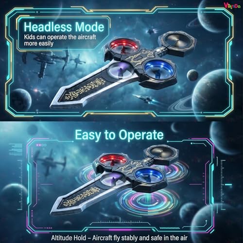 Image of VikriDA Double-Sided Spinning Anime Katana Sword Drone Toy with 1 Powerful Battery, RGB LED Light Spin Sword-Edge Lightsaber for Kids & Adults