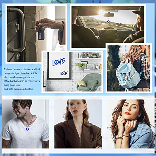 YADOCA 12/15Pcs Evil Eye Necklace, Bracelet, Earring, Ring, Keychain & Hamsa Hand Pendant - Turkish Protection Jewelry Set with 50Pcs Evil Eye Stickers4