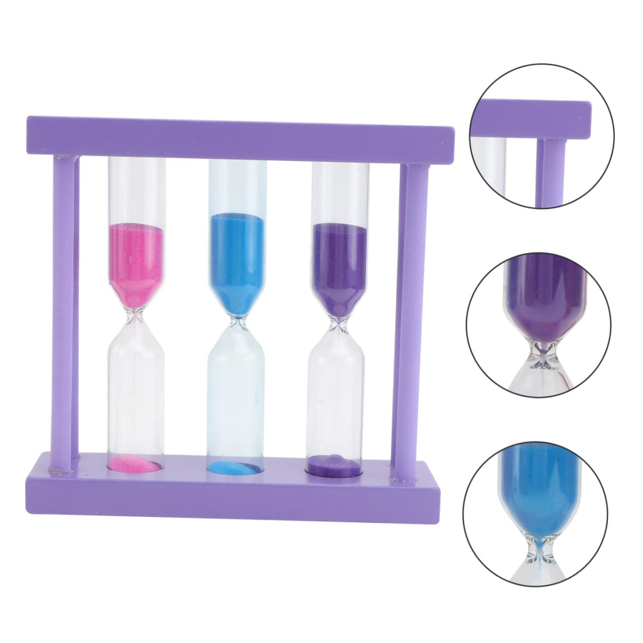 Dekorative Sanduhr mit Holzrahmen, Violettes Glas, für Zuhause