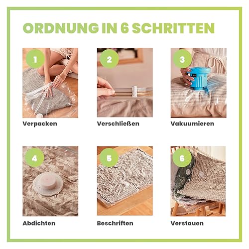 Rejoma® Vakuumbeutel – 6er Set extra groß für Bettdecken, Kopfkissen & Kleidung, platzsparende Aufbewahrung, luftdicht & wiederverwendbar