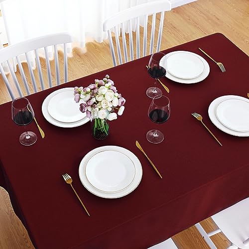 Image of FOLINS&HOME Burgundy Rectangle Waterproof Tablecloth, 60 x 120 Inch | Wrinkle Free Polyester Table Cloths, Spillproof Heavy Duty and Washable Table Cover for Party, Banquet - Rectangular /Oblong
