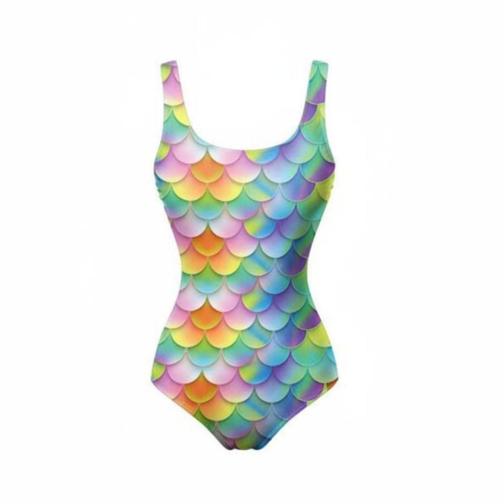 enakshi (label) Enakshi Close-Fitting Rainbow Single-Piece Swimsuit Colorful Aquatic Scale Print Swimsuit Stretchy U-Neck Bathing Suit Quick-Dry for Women, Beach, Swimming Pool, Xl, Xg202-1001-picture-13