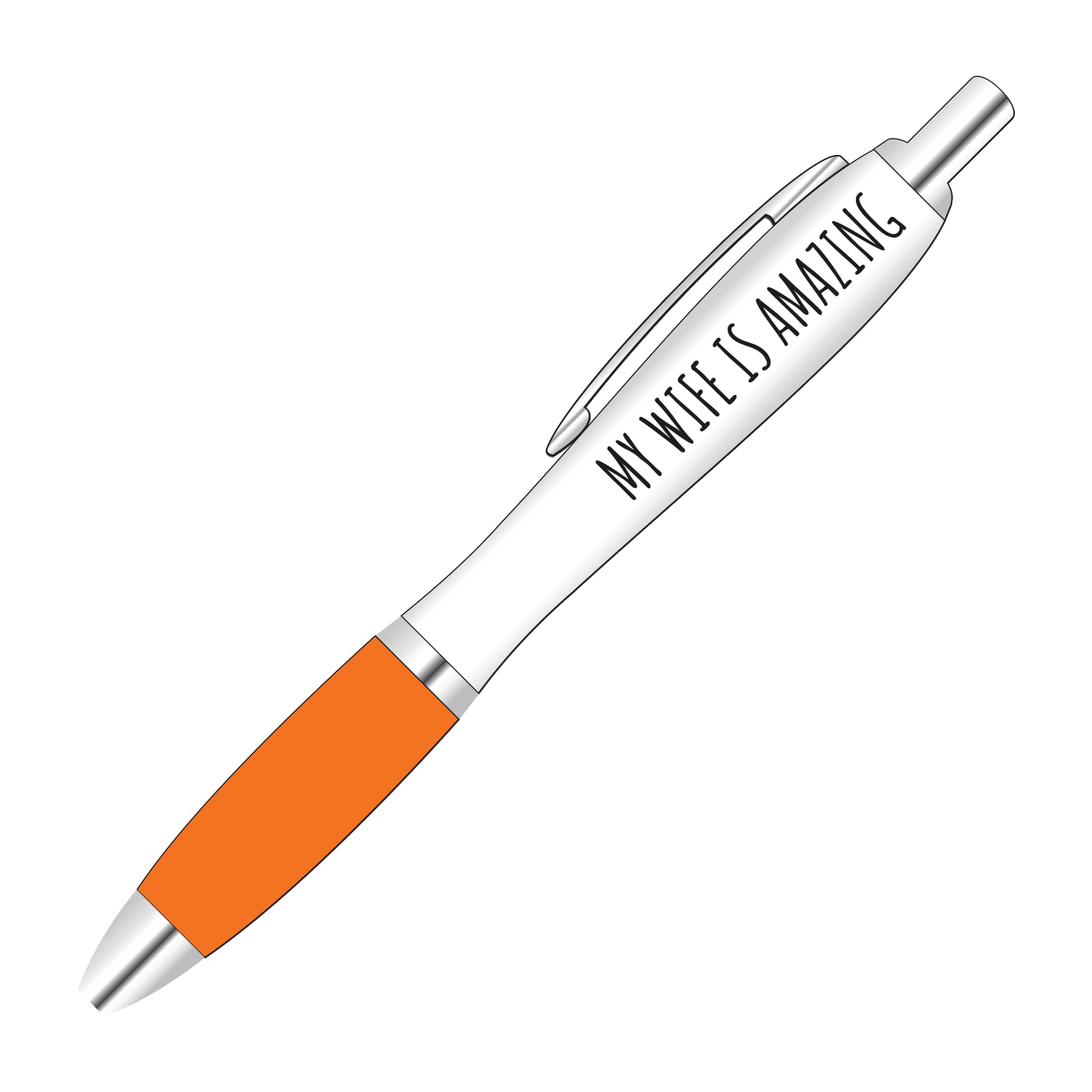 You Personalise Amazing Wife Themed Printed Pen With Orange Colour Grip.