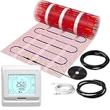 KEZERS Elektrische Fußbodenheizung 150W/m², selbstklebend für Fliesen Laminat und mehr, Touch-Digital-Thermostat mit Wochenprogramm für Badezimmer | Flur | Schlafzimmer | Wohnzimmer,8.0x0.5m - 4.0 qm