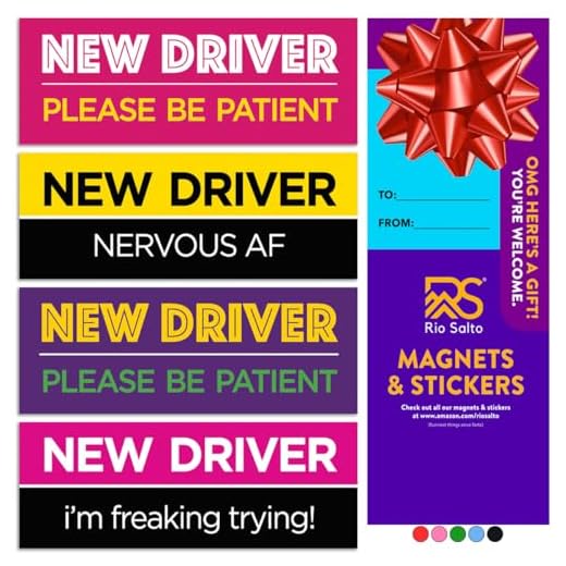 Rio Salto 4-Pack Large New Driver Car Magnet Please Be Patient Magnet Permit Student Driver Magnets Sticker Cool Prank Rookie Funny Magnetic Car Accessories Bumper Nervous AF Pink Purple