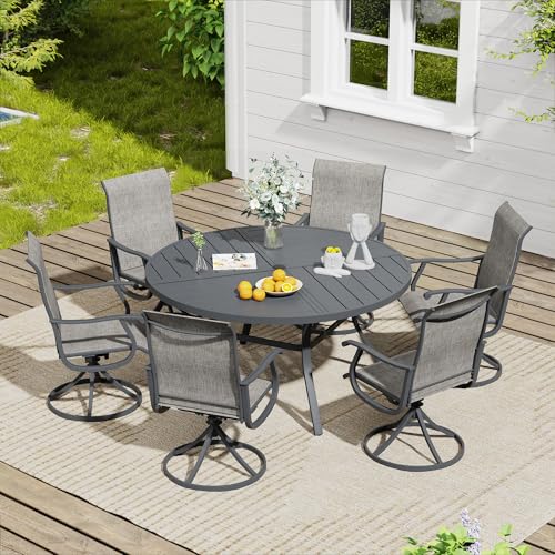 Image of VICLLAX 47.2 inch Round Outdoor Table, Patio Dining Table for 6 with Umbrella Hole for Garden Lawn Deck Backyard, Dark Grey