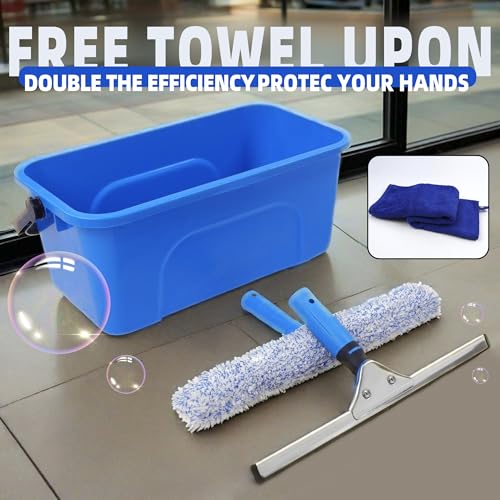 Image of Window Washing Kit,Window Cleaning Squeegee Kit with Bucket | Professional window washing equipment,Squeegee for Window Cleaning,window squeegee for home Outdoor Car Commercial Use