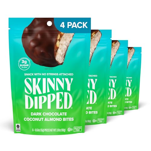 SkinnyDipped Dark Chocolate Coconut Almond Bites, Low Sugar Chocolate Coconut