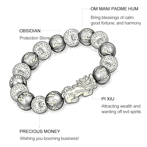 Image of LIYAPEI Black Obsidian Bracelet for Men Women - Feng Shui Wealth & Spiritual Protection Beaded Bracelet with Pi Xiu for Luck, Healing Crystal Stretch Wrist Jewelry, Unisex