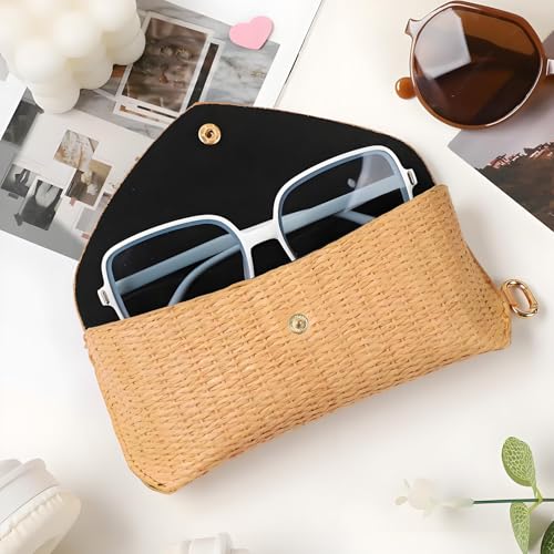 Image of kytasryl Soft Leather Sunglasses Bag,Travel Sunglass Holder Eyeglass Case Portable Slim Sunglasses Pouch (Woven Straw)