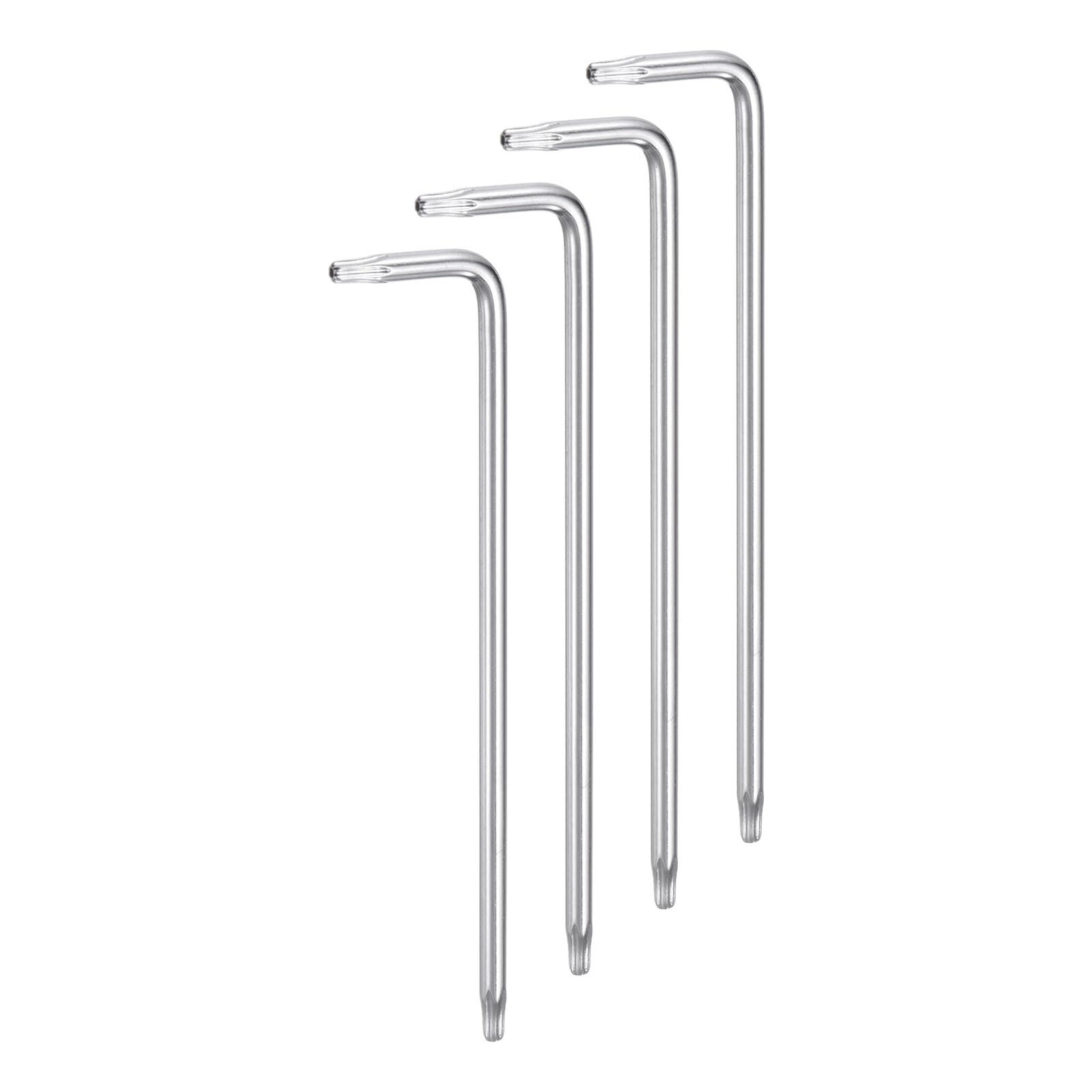 HARFINGTON 4pcs T9 Tamper Proof Torx Wrench Star Keys 83mm / 3.27" Long Arm L-Shaped 6 Points Wrench S2 Steel Chrome Coated Surface Hand Tool for