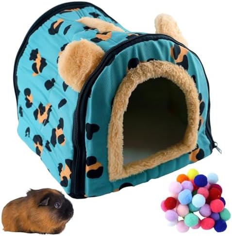 Guinea Pig Bed Leopard Guinea Pig Removable Cushion Winter Cozy Cave for Guinea Pig Ferret Hedgehog Chinchilla