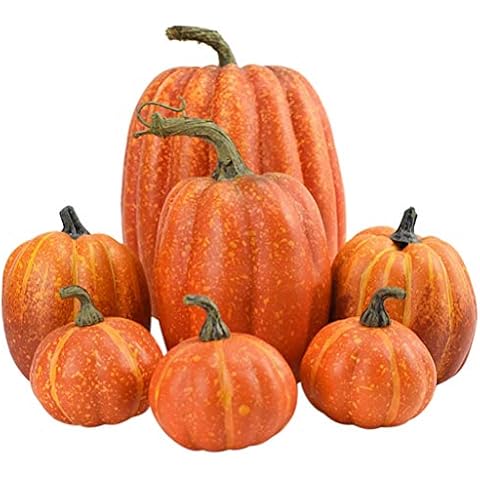 Insuwun 7PCS Thanksgiving Artificial Pumpkin Decoration Various Sizes Pumpkin Decorations, Realistic Foam Yellow Pumpkin for Fall Harvest Party, Halloween Thanksgiving Decoration Cover