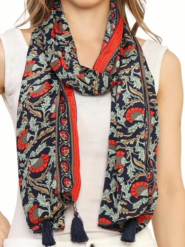 Image of KE KANHA EXPORT Women Scarf|Stole For Women|Scarf For Women Stylish|Stall For Women|Border Print Face Cover Head Wrap|Boho|Beach|Multicolor|180x50cm|Pack Of 1|FREE Scrunchie Included