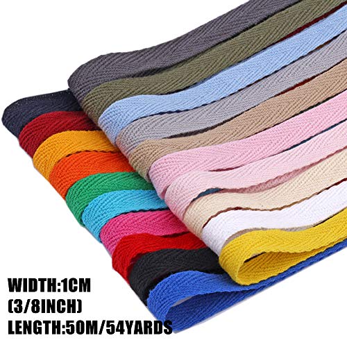 54Yards Width 3/8" Cotton Ribbon Canvas Webbing Trim Bias Binding Tape Fabric Tapestry For Straps Belts Making Gift Wrapping Craft (Black) #TOP1