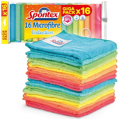 Spontex Microfibre Cloths for Cleaning | 16 Microfibre Colle